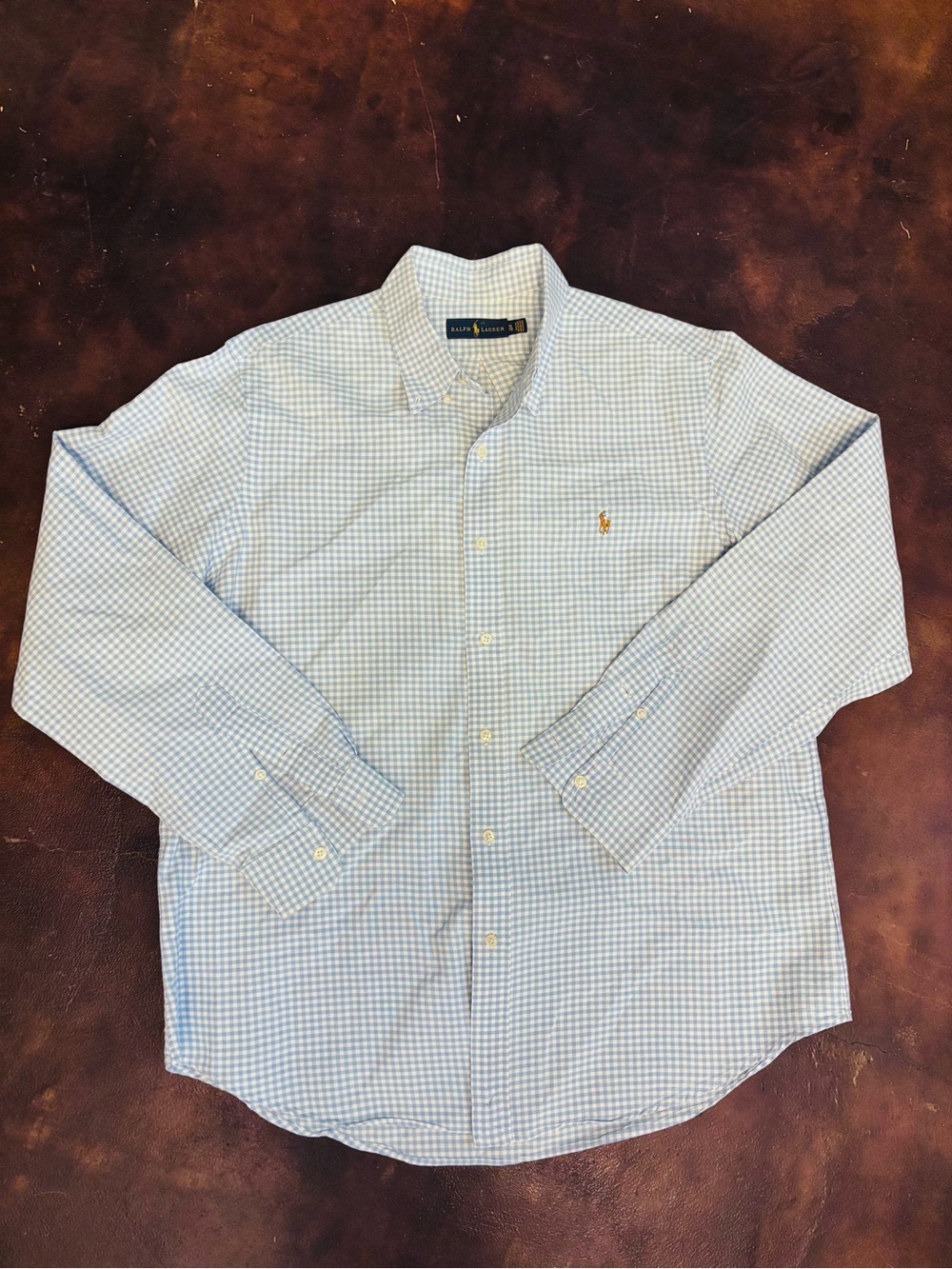 Men’s Polo Ralph Lauren Gingham Blue And White Button-Up Size XL